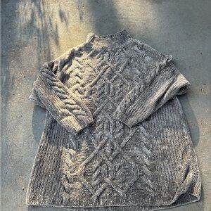 Express Heather Gray Cable Knit Turtleneck Sweater